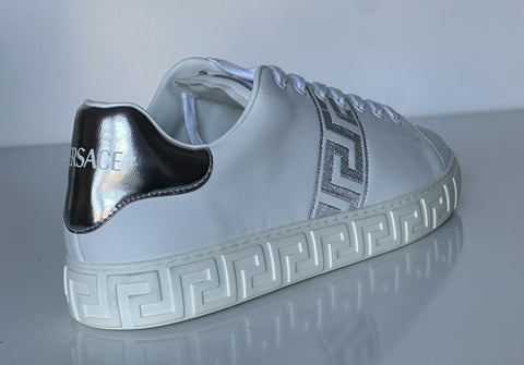 Versace Greek key Men's White/Silver Leather Sneakers 12 US (45) IT 1014460 NIB