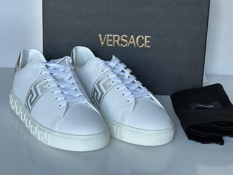 Versace Greek key Men's White/Silver Leather Sneakers 11 US (44) IT 1014460 NIB
