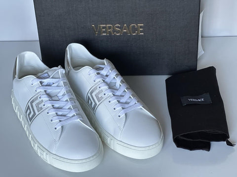 Versace Greek key Men's White/Silver Leather Sneakers 11 US (44) IT 1014460 NIB