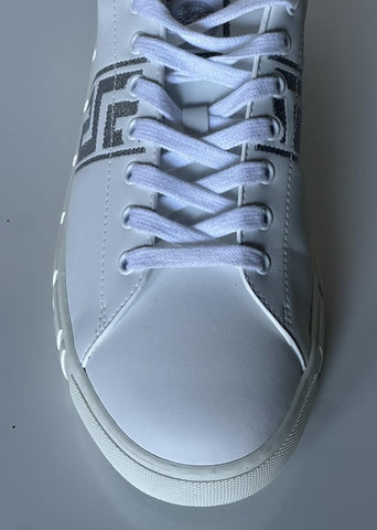 Versace Greek key Men's White/Silver Leather Sneakers 11 US (44) IT 1014460 NIB