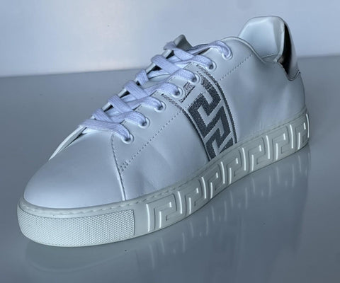 Versace Greek key Men's White/Silver Leather Sneakers 11 US (44) IT 1014460 NIB