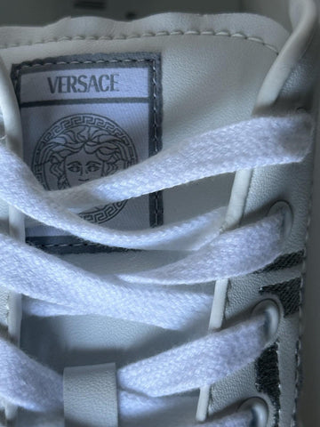 Versace Greek key Men's White/Silver Leather Sneakers 13 US (46) IT 1014460 NIB