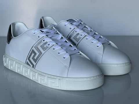 Versace Greek key Men's White/Silver Leather Sneakers 13 US (46) IT 1014460 NIB