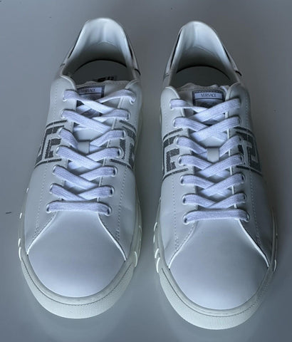 Versace Greek key Men's White/Silver Leather Sneakers 13 US (46) IT 1014460 NIB