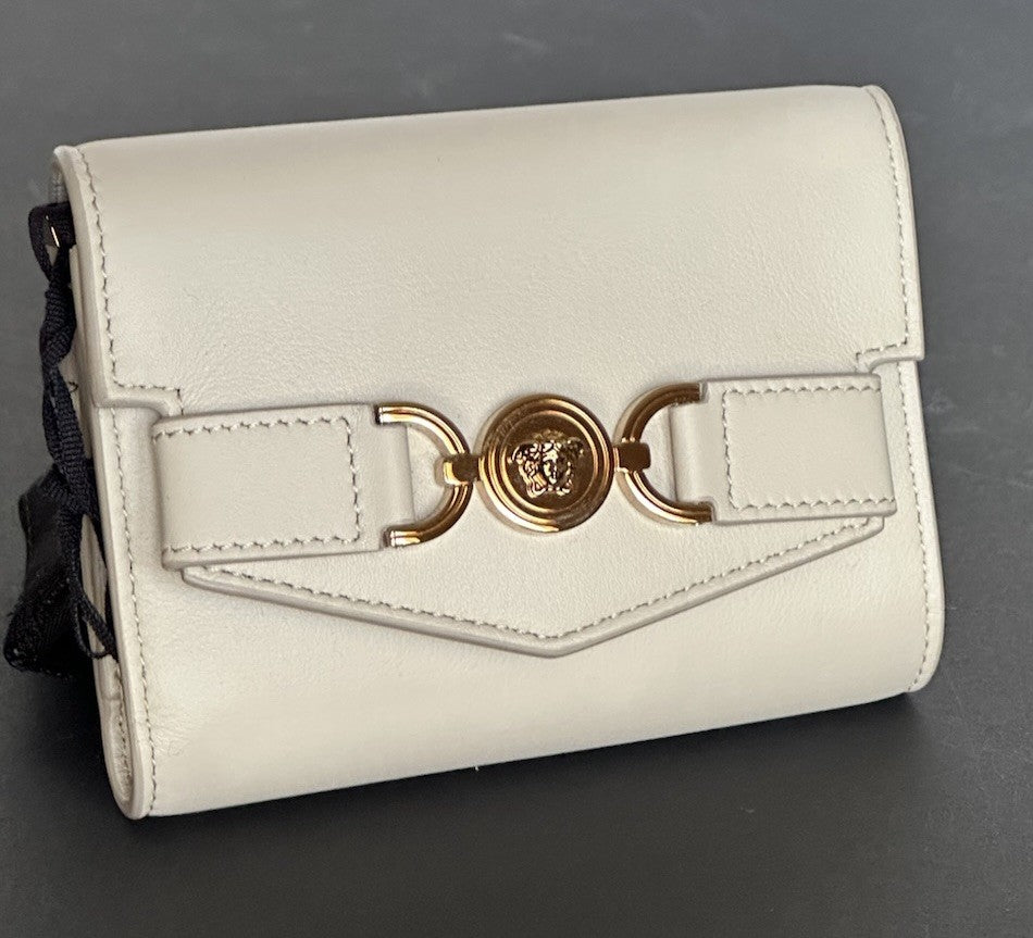 Versace Medusa Head Sand Calf Leather Small Card Wallet 1014689 Italy NWT $675