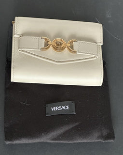 Versace Medusa Head Sand Calf Leather Small Card Wallet 1014689 Italy NWT $675