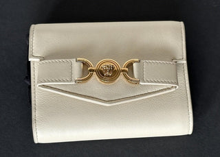Versace Medusa Head Sand Calf Leather Small Card Wallet 1014689 Italy NWT $675