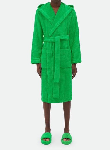 Bottega Veneta Men's Intrecciato Cotton Terry Bath Robe Green S 656097 NWT $700