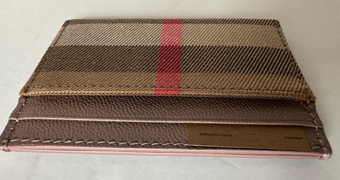 Burberry Sandon Vintage Check Grey Mink Leather Card Case 80845421 NWT $260