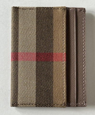 Burberry Sandon Vintage Check Grey Mink Leather Card Case 80845421 NWT $260