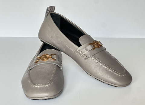 Versace Gold Medusa Men's Gray Leather Driver Shoes 8 US (41 Euro) 1017072 NIB