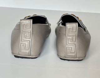 Versace Gold Medusa Men's Gray Leather Driver Shoes 8 US (41 Euro) 1017072 NIB