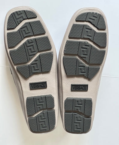 Versace Gold Medusa Men's Gray Leather Driver Shoes 8 US (41 Euro) 1017072 NIB