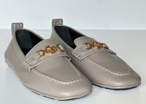 Versace Gold Medusa Men's Gray Leather Driver Shoes 8 US (41 Euro) 1017072 NIB