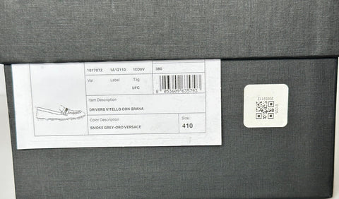 Versace Gold Medusa Men's Gray Leather Driver Shoes 8 US (41 Euro) 1017072 NIB