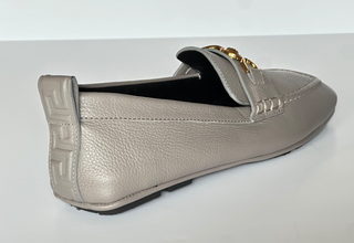 Versace Gold Medusa Men's Gray Leather Driver Shoes 8 US (41 Euro) 1017072 NIB