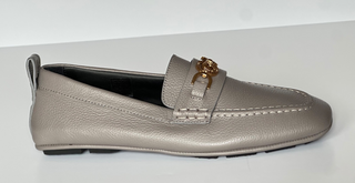 Versace Gold Medusa Men's Gray Leather Driver Shoes 8 US (41 Euro) 1017072 NIB