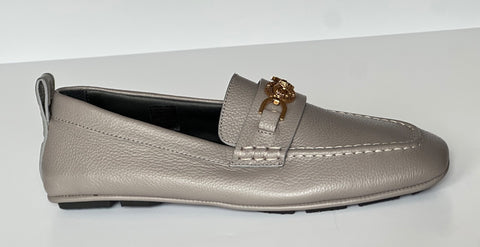 Versace Gold Medusa Men's Gray Leather Driver Shoes 8 US (41 Euro) 1017072 NIB