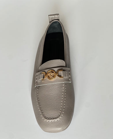 Versace Gold Medusa Men's Gray Leather Driver Shoes 8 US (41 Euro) 1017072 NIB