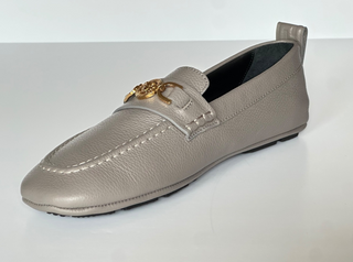 Versace Gold Medusa Men's Gray Leather Driver Shoes 8 US (41 Euro) 1017072 NIB