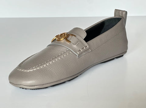 Versace Gold Medusa Men's Gray Leather Driver Shoes 8 US (41 Euro) 1017072 NIB