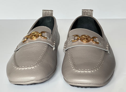 Versace Gold Medusa Men's Gray Leather Driver Shoes 8 US (41 Euro) 1017072 NIB
