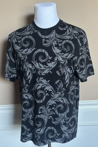 Versace Leafy Baroque Cotton Jersey T-Shirt Black/Gray 3XL 1019460 NWT $625