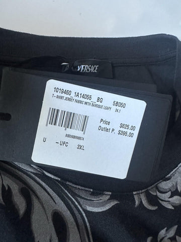 Versace Leafy Baroque Cotton Jersey T-Shirt Black/Gray 3XL 1019460 NWT $625