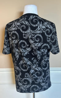 Versace Leafy Baroque Cotton Jersey T-Shirt Black/Gray 3XL 1019460 NWT $625