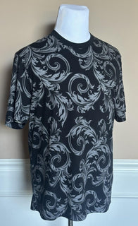Versace Leafy Baroque Cotton Jersey T-Shirt Black/Gray 3XL 1019460 NWT $625