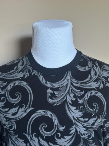 Versace Leafy Baroque Cotton Jersey T-Shirt Black/Gray 3XL 1019460 NWT $625
