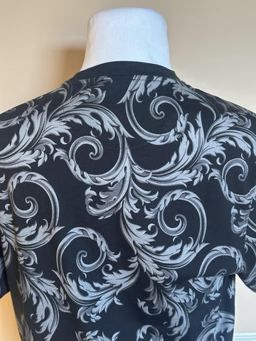 Versace Leafy Baroque Cotton Jersey T-Shirt Black/Gray 3XL 1019460 NWT $625