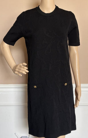 Versace Barocco All Over Print Knit Stretch Black Dress 42 Euro 1008137 NWT