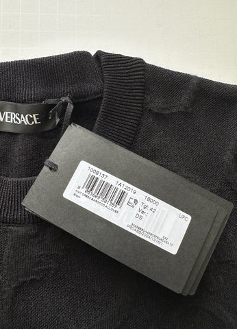 Versace Barocco All Over Print Knit Stretch Black Dress 42 Euro 1008137 NWT