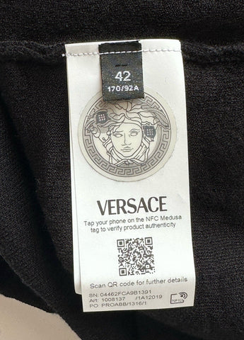 Versace Barocco All Over Print Knit Stretch Black Dress 42 Euro 1008137 NWT