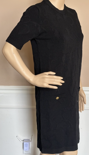 Versace Barocco All Over Print Knit Stretch Black Dress 42 Euro 1008137 NWT