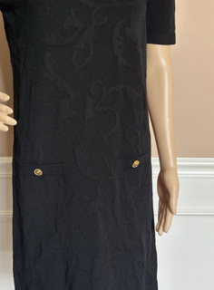 Versace Barocco All Over Print Knit Stretch Black Dress 42 Euro 1008137 NWT