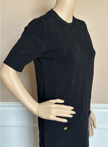 Versace Barocco All Over Print Knit Stretch Black Dress 42 Euro 1008137 NWT