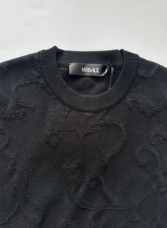 Versace Barocco All Over Print Knit Stretch Black Dress 42 Euro 1008137 NWT