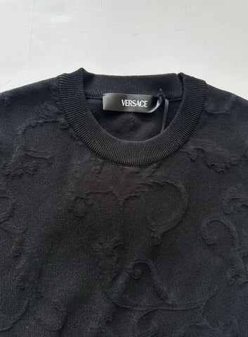 Versace Barocco All Over Print Knit Stretch Black Dress 42 Euro 1008137 NWT