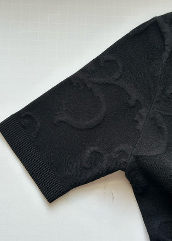 Versace Barocco All Over Print Knit Stretch Black Dress 42 Euro 1008137 NWT