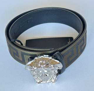 Versace Medusa-Buckle Greca Calf Leather Green/Black Belt 85 (34) 1021764 NWT