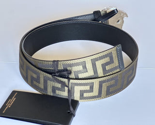 Versace Medusa-Buckle Greca Calf Leather Green/Black Belt 85 (34) 1021764 NWT