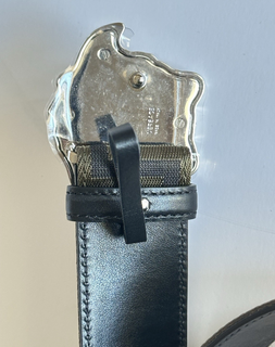 Versace Medusa-Buckle Greca Calf Leather Green/Black Belt 85 (34) 1021764 NWT