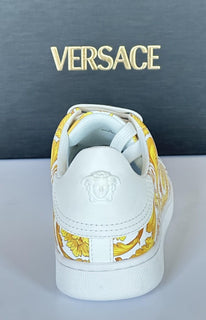 Versace Baroco Men's White/Gold Leather Sneakers 9 US (42 Euro) 1016936 NIB