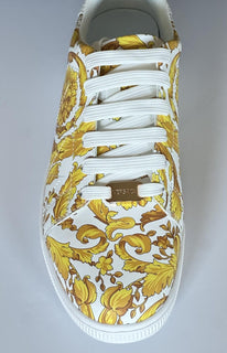 Versace Baroco Men's White/Gold Leather Sneakers 9 US (42 Euro) 1016936 NIB