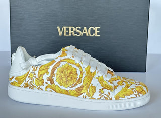 Versace Baroco Men's White/Gold Leather Sneakers 13 US (46 Euro) 1016936 NIB