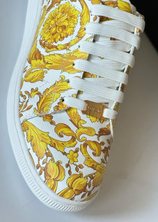 Versace Baroco Men's White/Gold Leather Sneakers 13 US (46 Euro) 1016936 NIB