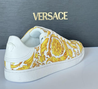 Versace Baroco Men's White/Gold Leather Sneakers 13 US (46 Euro) 1016936 NIB