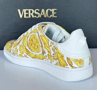 Versace Baroco Men's White/Gold Leather Sneakers 13 US (46 Euro) 1016936 NIB